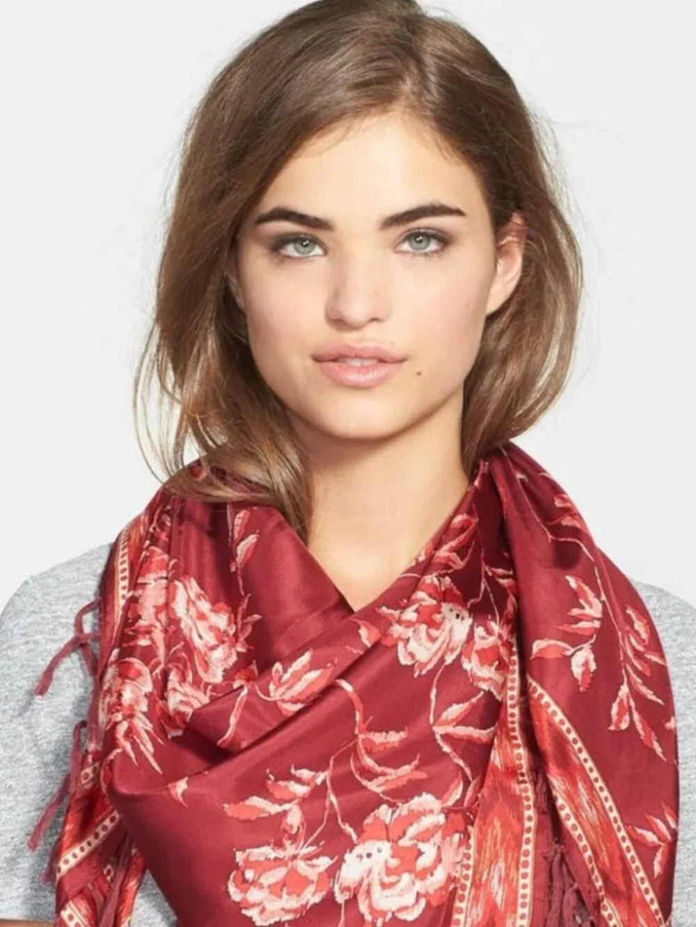 Lucky Brand Gracious Rose Silk Fringe Scarf Gorgeous